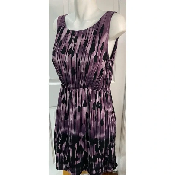 J. Jill Purple Black Sleeveless Rayon Elastic Waist Blouson Tank Dress Size PM - Picture 1 of 5